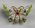 Edwardian Demantoid Garnet Sapphire Spinel and Diamond Butterfly PendantBrooch