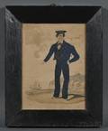 AngloAmerican School 19th Century Small Folk Portrait of a Sailor with Distant Ship