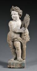 Carved and Painted Wood Putto Carrying a Sheaf of Wheat