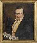 American School 19th Century Portrait of a Gentleman in a Library Holding a Newspaper