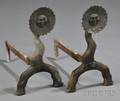 Pair of Cast Iron Sun Face Andirons