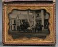 Quarterplate Ambrotype Street Scene with Stagecoach Figures and Buildings