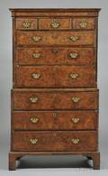 George III Carved Walnut and Burl Veneer Chestonchest