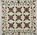 Pieced and Appliqued Cotton Oak Leaf and Fleurdelis Pattern Quilt