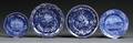 Four Historiacal Blue and White Transferdecorated Staffordshire Pottery Plates