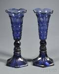 Pair of Sandwich Pressed FourPrintie Block Pattern Glass Vases