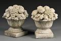 Two Cast Concrete Basket of Fruit Garden Ornaments