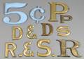 Fourteen Shaped Gilded and Painted Wood and Metal Advertising Letters and Sign Elements