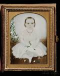 Attributed to Clarissa Peters Russell Mrs Moses B Russell American 18091854 Portrait Miniature of a Child in a White Dress Wear