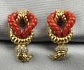 18kt Gold Coral and Diamond Earclips