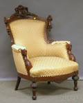 Victorian Renaissance Revival Upholstered Carved Walnut Parlor Armchair