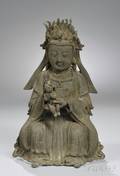 Asian Bronze Seated Female Figure with Child