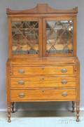 Federal Glazed Inlaid Birch Writing DeskBookcase