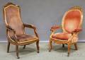 Two Victorian Upholstered Carved Walnut Parlor Armchairs