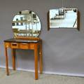 Art Deco Black Lacquertop Wood and Mirrored Salon Vanity and an Art Deco Wall Mirror