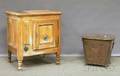 Wooden Ice Box and a Painted Tin Footed Coal Bin with Cover