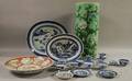 Group of Chinese Export Porcelain Tableware and a Celadon Glazed Umbrella Stand