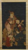 Chinese Painted Silk Hanging Scroll Depicting Children with Immortals