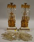 Pair of Giltmetal Figural and Marblebase Girandole Candlesticks with Prisms