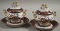 Pair of Spode Imaripalette Ironstone Covered Sauce Tureens with Underplates