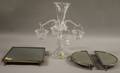 Baccarattype Colorless Molded Glass Epergne and a Silverplatemounted Tripart Beveled Mirrored Glass Plateau