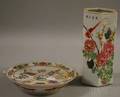 Chinese Enameldecorated Porcelain Warming Plate and a Hexagonal Pierced Porcelain Hat Stand