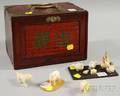 Nine Asian Miniature Carved Ivory Animal Figures and a Cased Mahjong Set