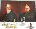 Seven Assorted Metal Lighting Related Items and Two 19th Century American School Oil on Canvas Portraits