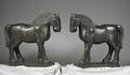 Pair of Stone Horses on Base
