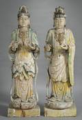 Pair of Wood Kuan Yin Figures
