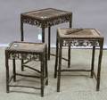 Set of Three Chinese Export Carved Hardwood Stands