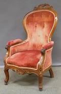 Victorian Rococo Revival Upholstered Carved Walnut Parlor Armchair