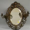 Victorian Oval Cast Bronze Mirror with Double Candle Arms
