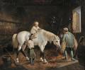 LouisClaude Malbranche French 17901838 Stable View with Horse and Three Figures