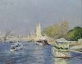 Eugne Louis Gillot French 18681925 View of Boats Along the Seine