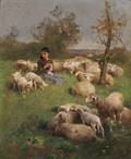 Luigi Chialiva Swiss 18421914 Shepherdess with Her Flock