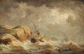 Attributed to James Hamilton IrishAmerican 18191878 Two Marine Scenes Ships Along a Rocky Coast
