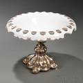 Bohemian White Overlay Glass Compote