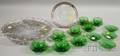 Set of Eight Giltdecorated Green Glass Punch Cups and Saucers with Two Silver and Colorless Glass Serving Dishes