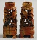 Pair of Carved Soapstone Candleholders