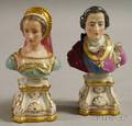 Pair of Small Continental Porcelain Giltdecorated Busts of French Royalty