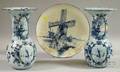 Pair of Dutch Blue and White Ceramic Vases and a Ceramic Charger