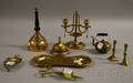 Eight Small or Miniature Brass Items and a Bronze Fire Bell
