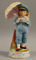Continental Painted Bisque Porcelain Boy with Umbrella