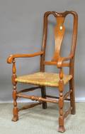 Stickley Queen Annestyle Cherry and Tiger Maple Armchair with Woven Rush Seat