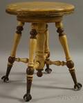 Painted Late Victorian Turned Wood Adjustable Piano Stool with Metal Talon and Glass Ball Feet