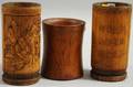 Three Asian Wood Brush Pots