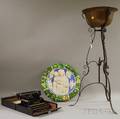 Copper Planter in Wrought Iron Stand a Donatellostyle Madonna and Child Plaque and a Corona Typewriter