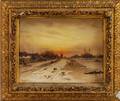 Two Dutch Winter Scenes Continental School 19th Century Scene at Dusk by a Windmill