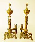 Pair of Brass Andirons wSwag  Birds Head Motif